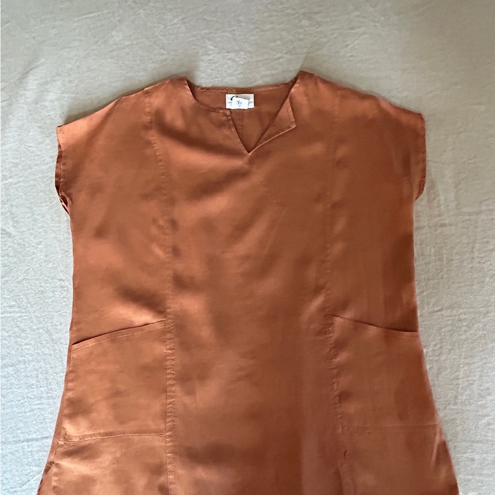 Andrea Jovine Brown Sheath Top with V-neck Cap Sleeves